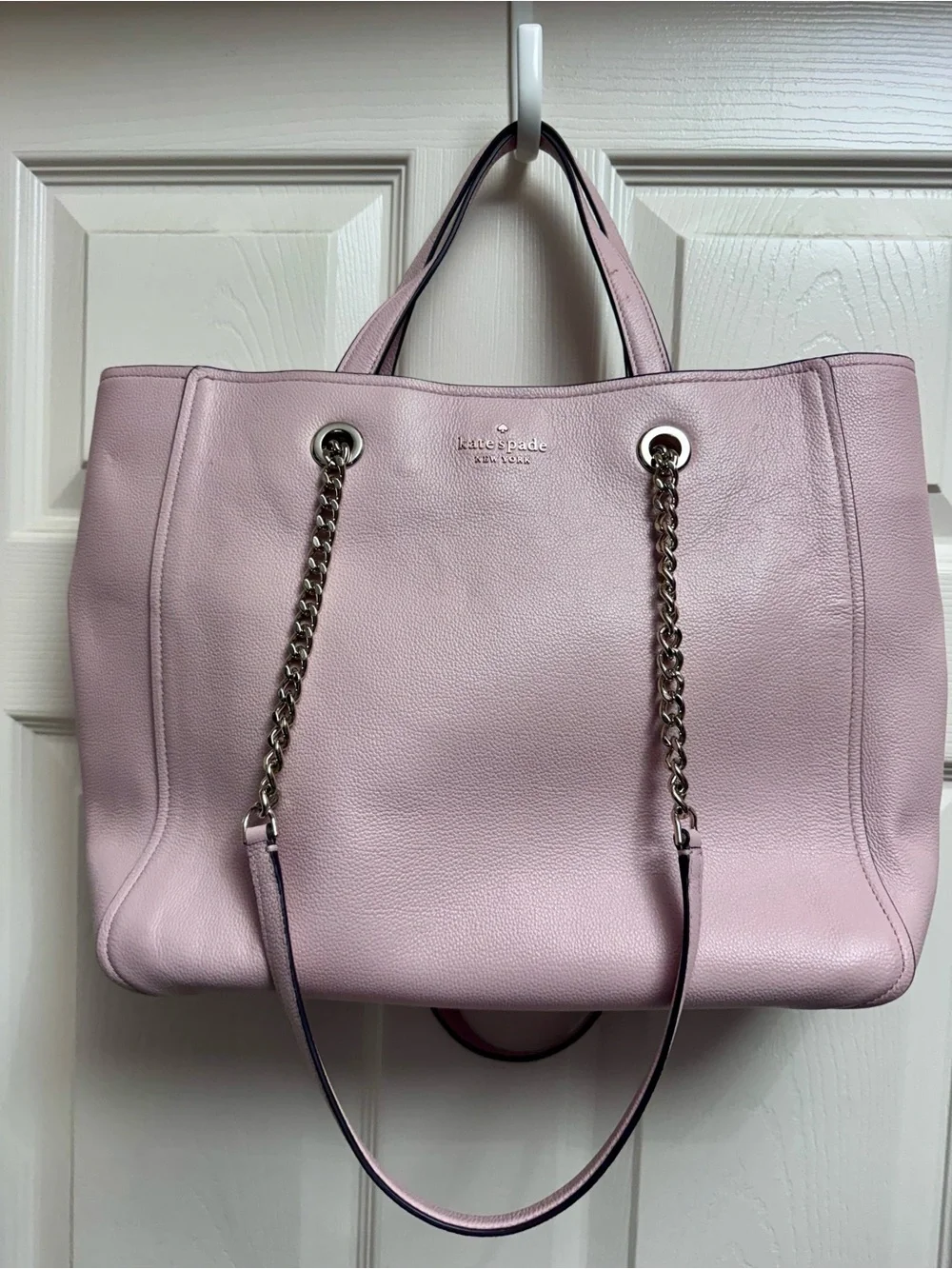 kate spade pink Leather Tote with Chain-Detail Straps - Picture 2 of 6